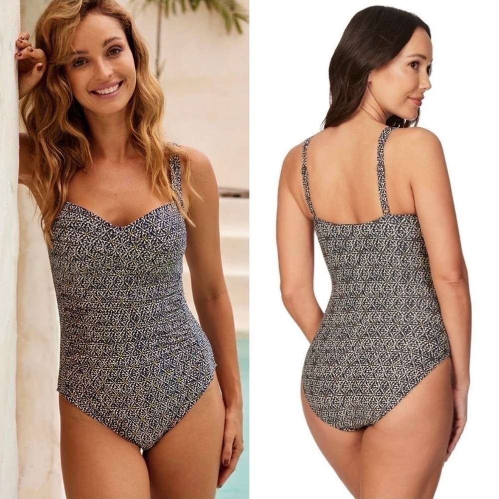Niptuck Joanne Twist Front Tummy Control One Piece Swimsuit Women 8 Navy